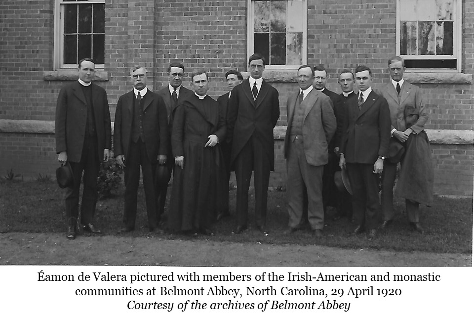 Eamon De Valera pictured with members of Irish American and monastic communities at Belmont Abbey, North Carolina. 29 April 1920